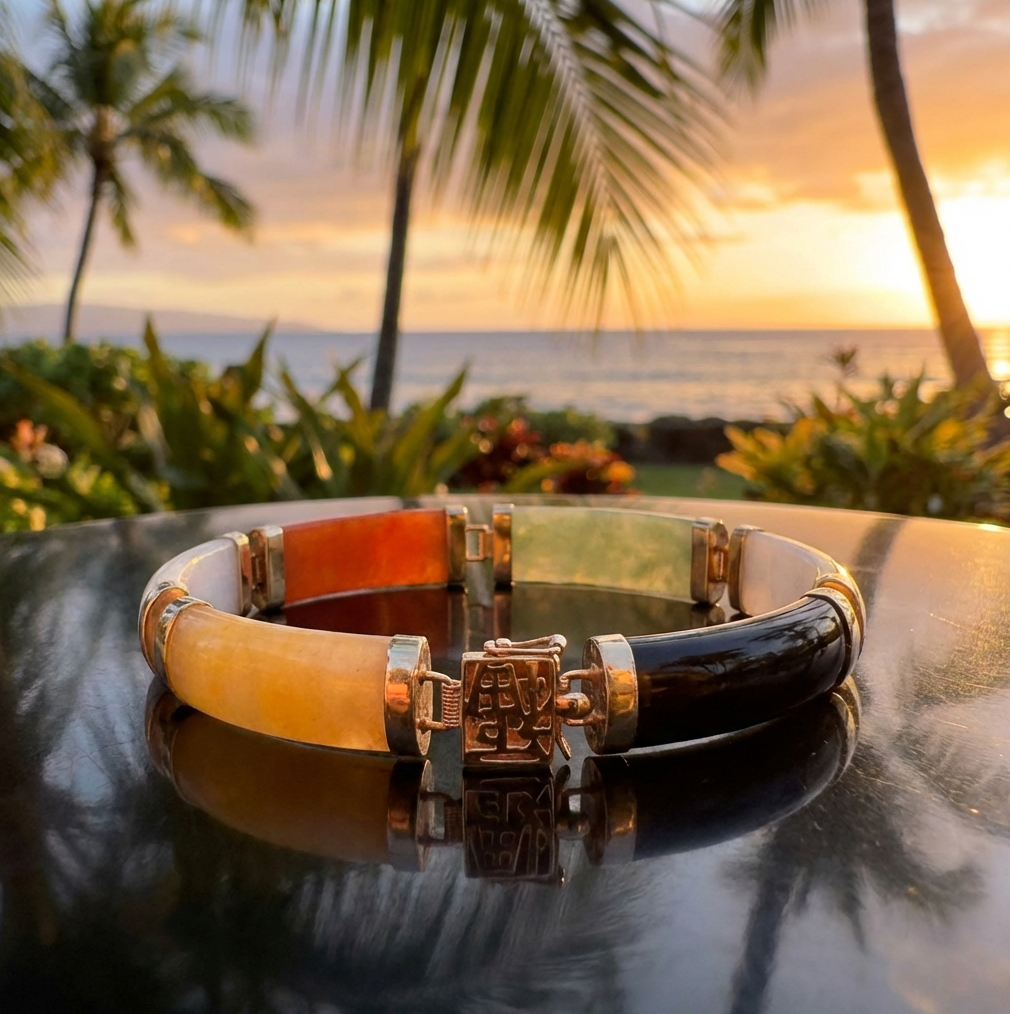 Multi-Color 14K Natural Jadeite & Black Nephrite Panel Bracelet