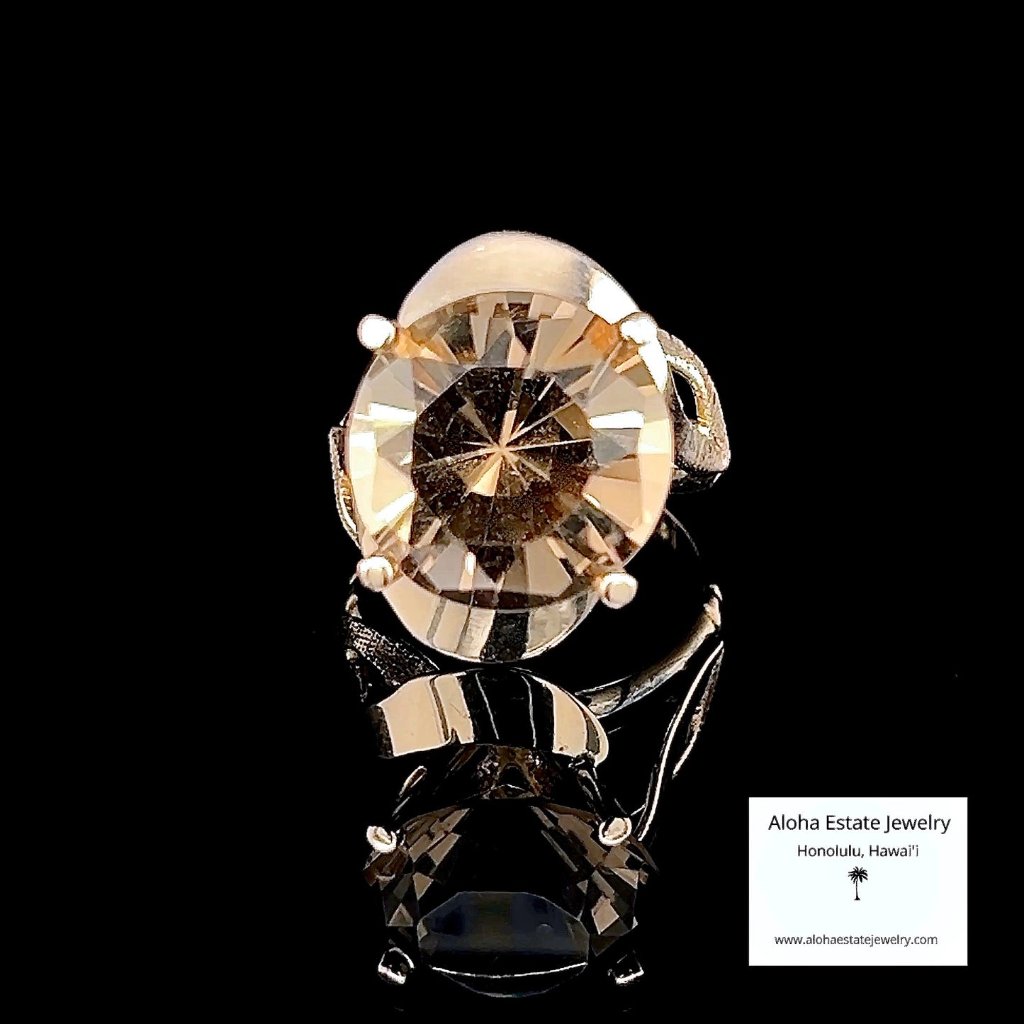 Vintage Round-Cut Smokey Quartz Solitaire in Custom 10K Yellow Gold Setting