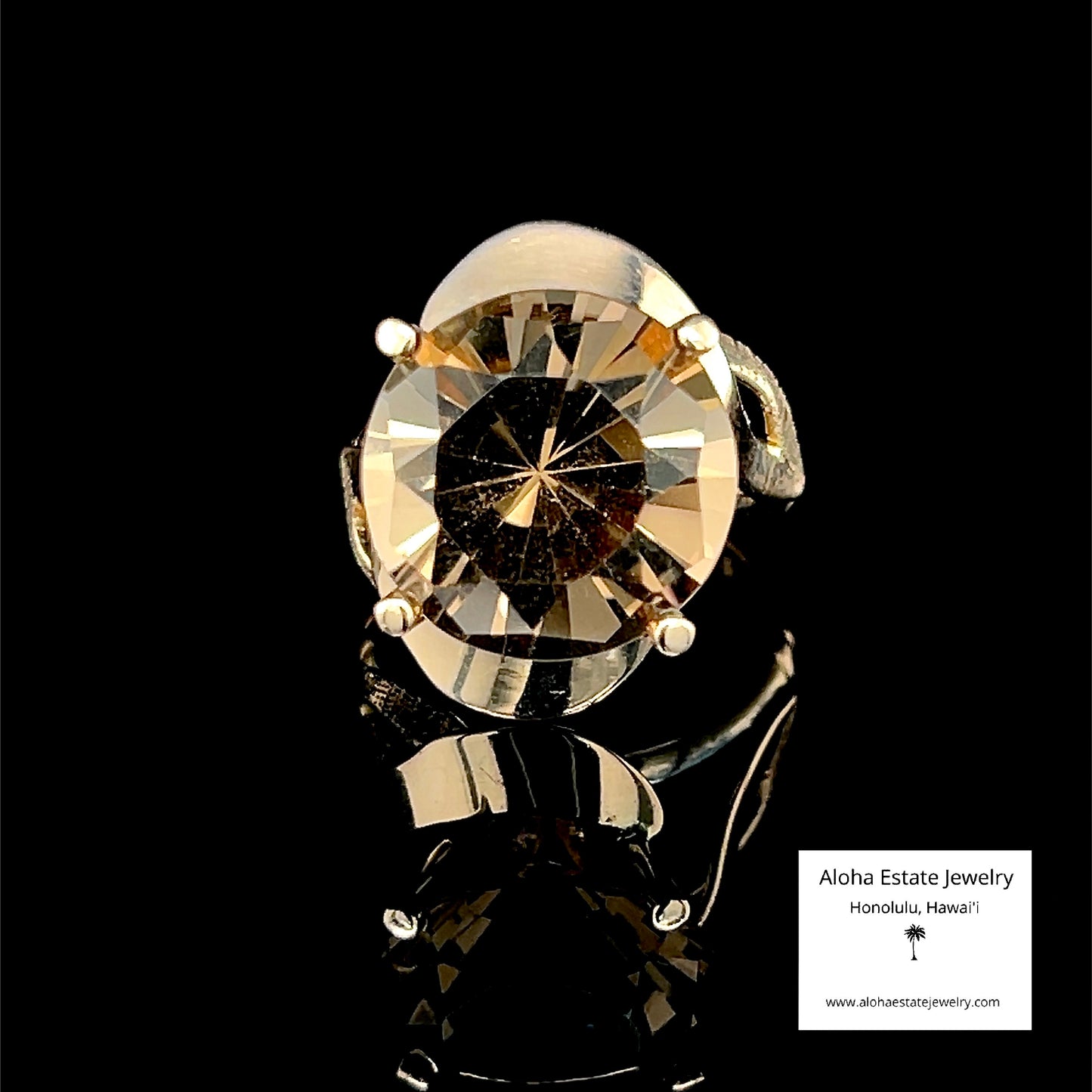 Vintage Round-Cut Smokey Quartz Solitaire in Custom 10K Yellow Gold Setting