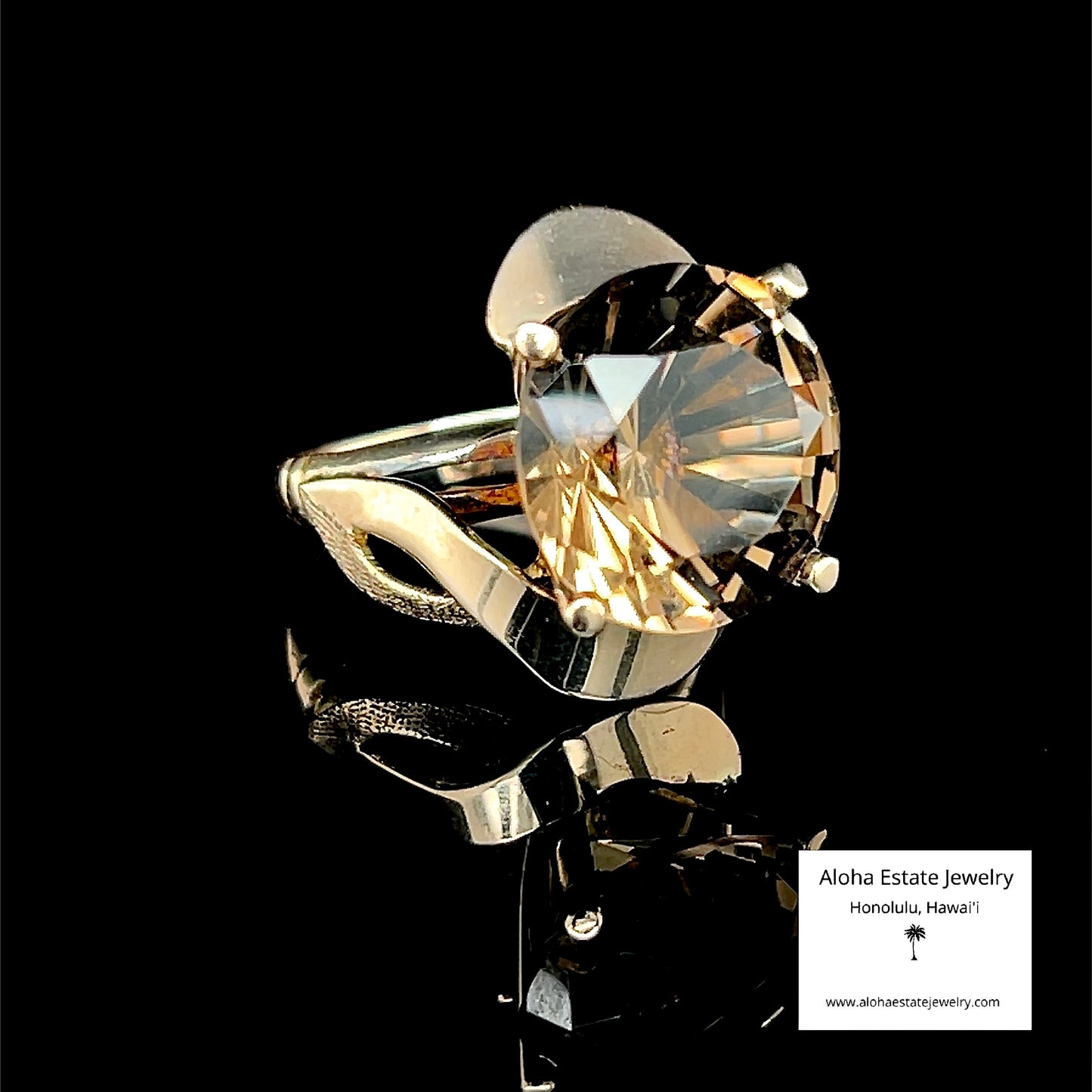 Vintage Round-Cut Smokey Quartz Solitaire in Custom 10K Yellow Gold Setting