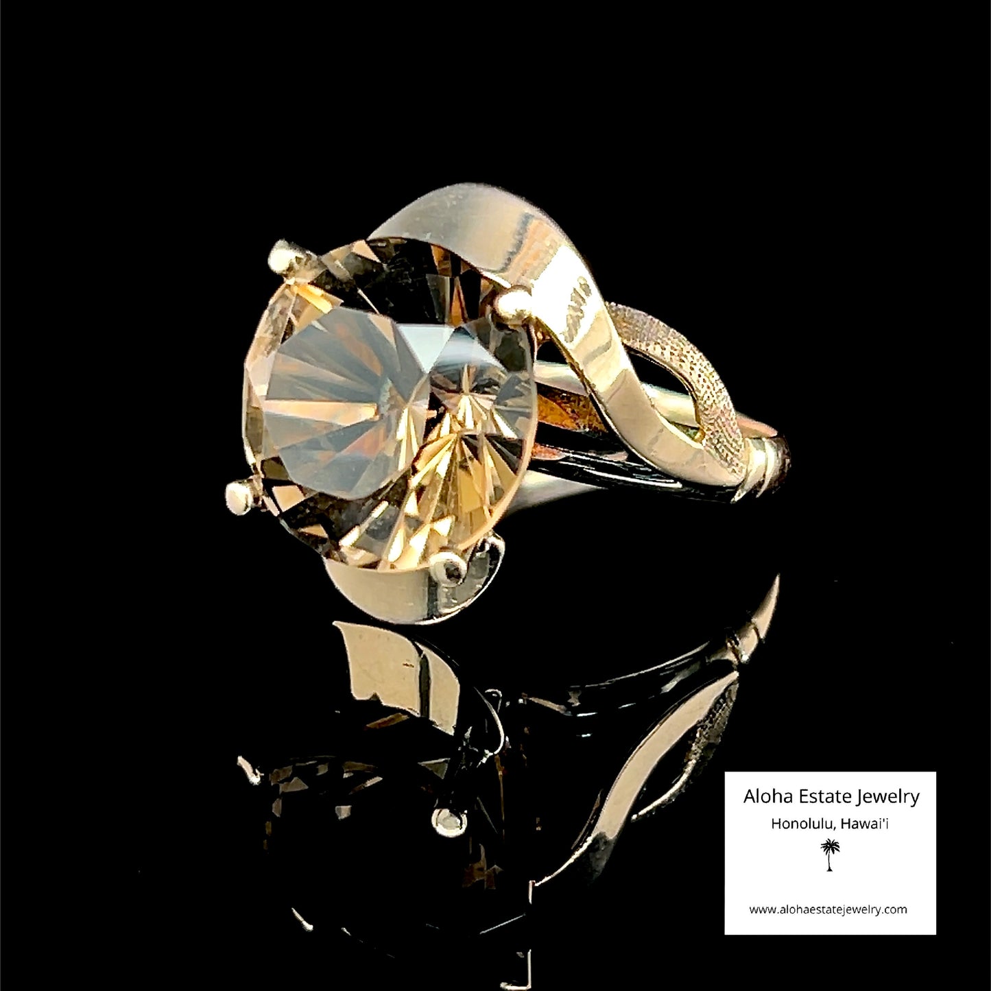 Vintage Round-Cut Smokey Quartz Solitaire in Custom 10K Yellow Gold Setting