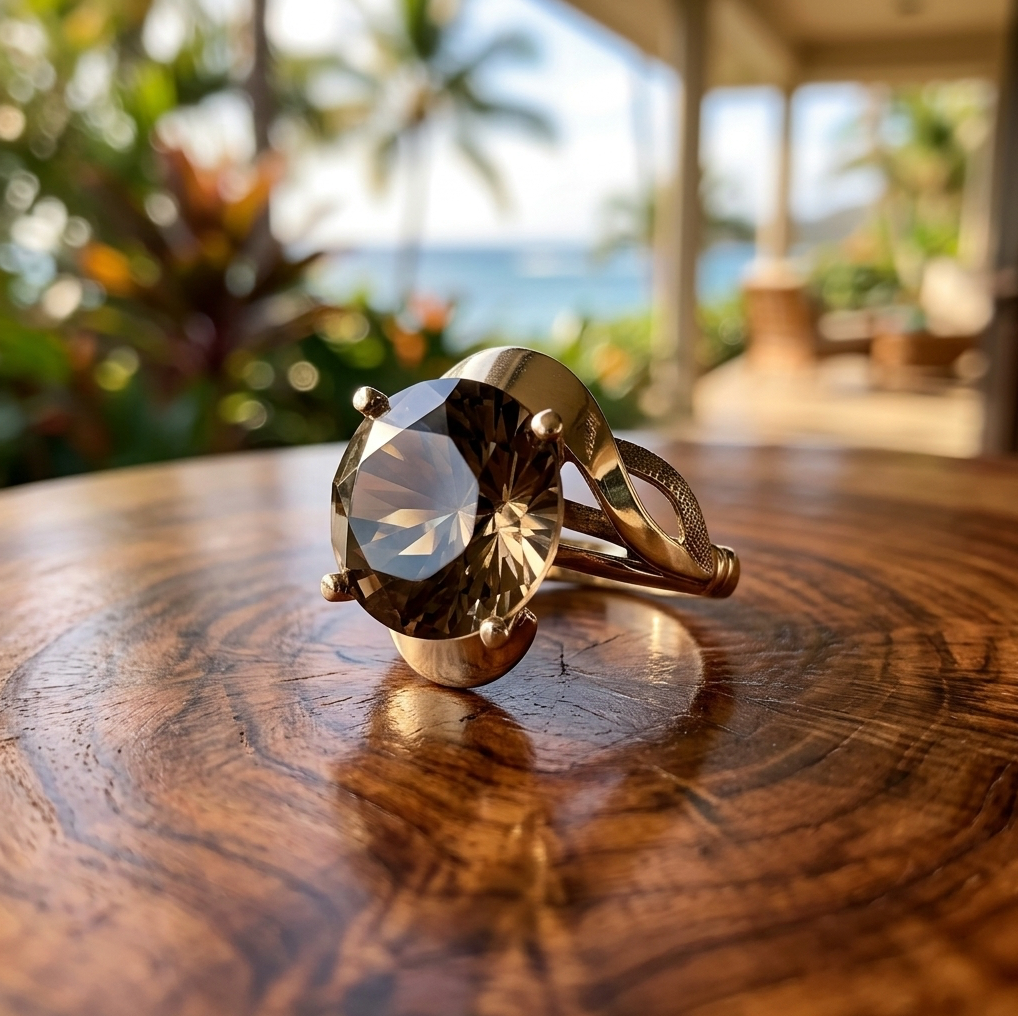 Vintage Round-Cut Smokey Quartz Solitaire in Custom 10K Yellow Gold Setting