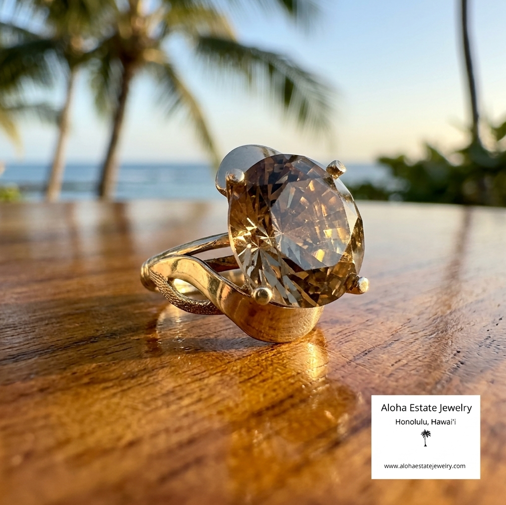 Vintage Round-Cut Smokey Quartz Solitaire in Custom 10K Yellow Gold Setting