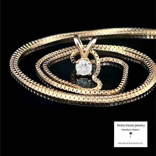 3mm Diamond Solitaire Pendant & 14k Box Link Chain