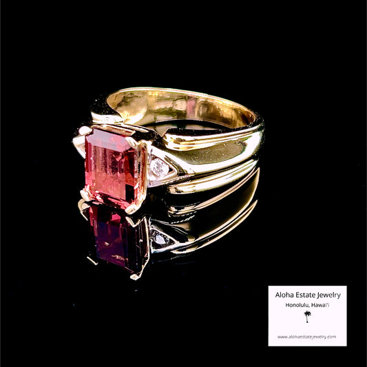 Estate 14k 4.30-Carats Rubellite Tourmaline & Diamond Ring