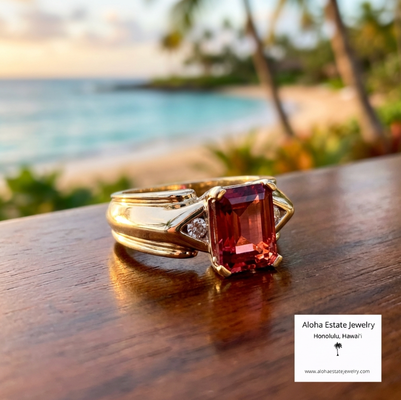 Estate 14k 4.30-Carats Rubellite Tourmaline & Diamond Ring
