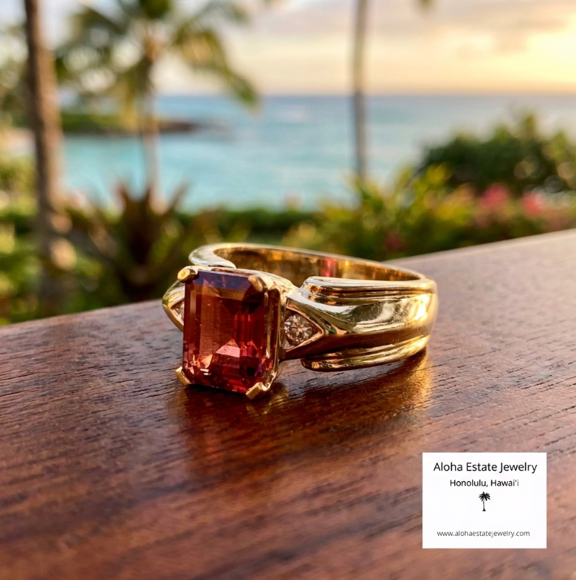 Estate 14k 4.30-Carats Rubellite Tourmaline & Diamond Ring