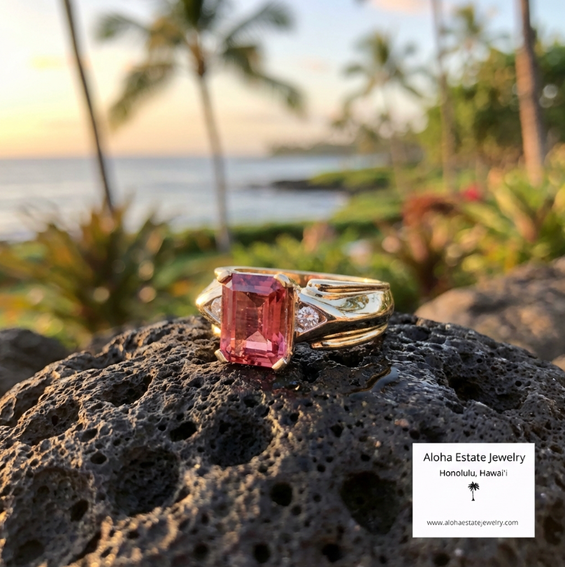 Estate 14k 4.30-Carats Rubellite Tourmaline & Diamond Ring