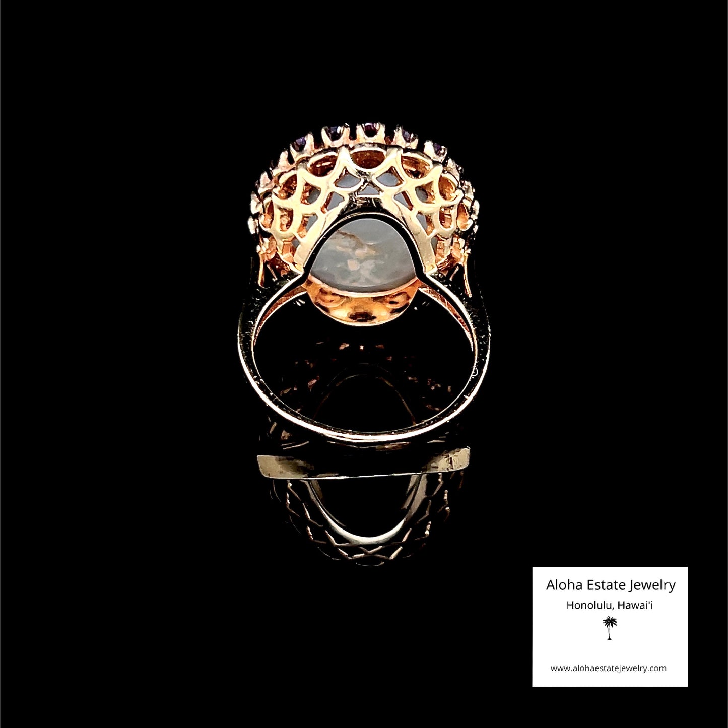Estate Australian White Opal & Red Spinel Halo Ring in 14K