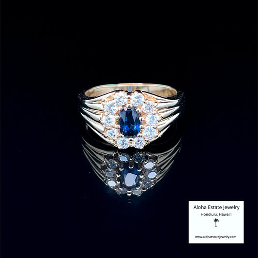 1-Carat Madagascar Royal Blue Sapphire & Diamond Halo Ring in 14k
