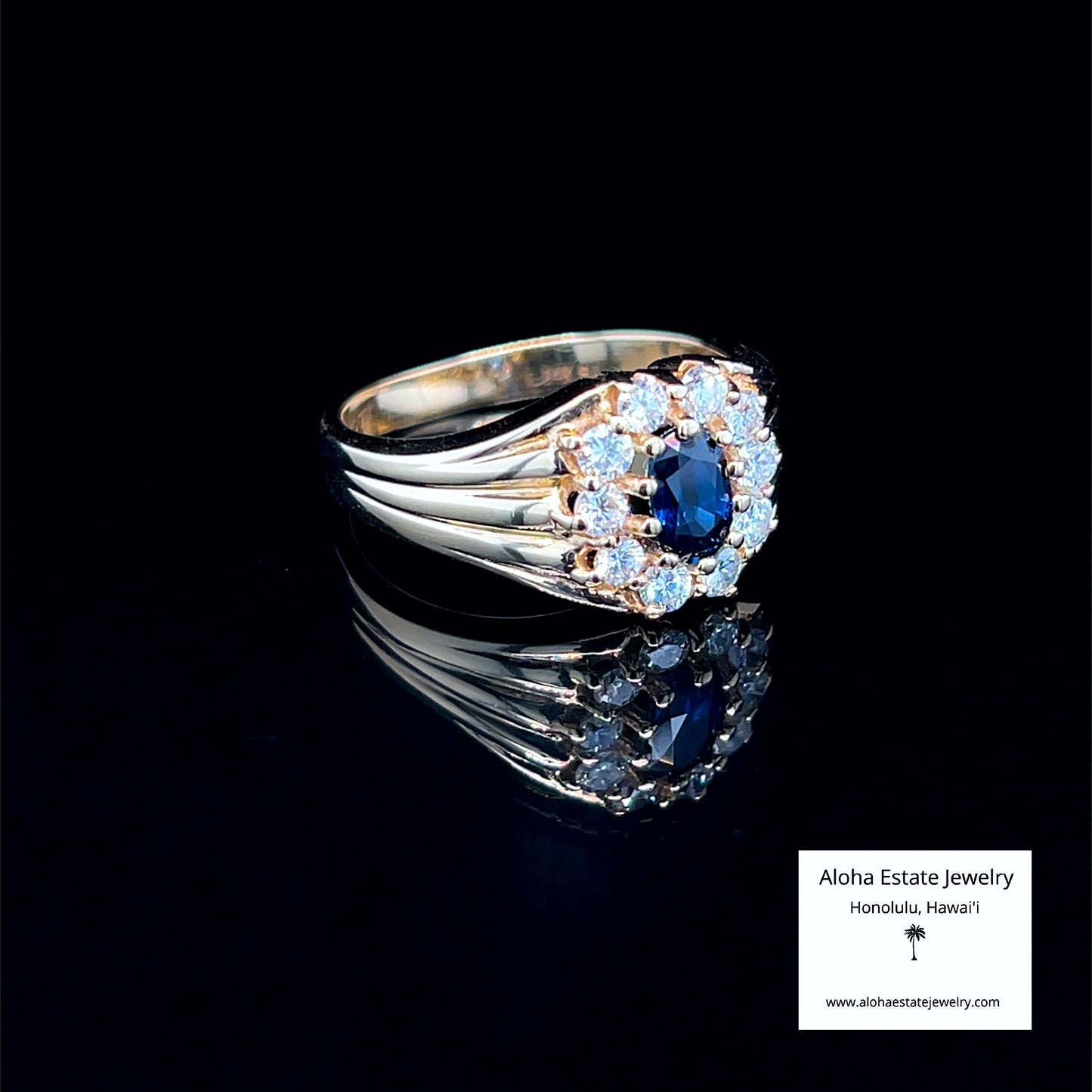 1-Carat Madagascar Royal Blue Sapphire & Diamond Halo Ring in 14k