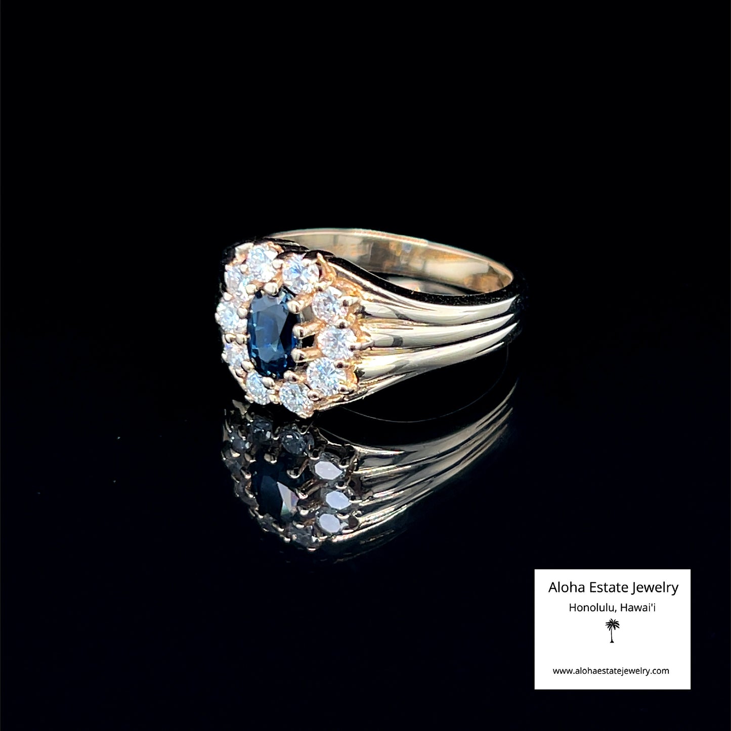 1-Carat Madagascar Royal Blue Sapphire & Diamond Halo Ring in 14k