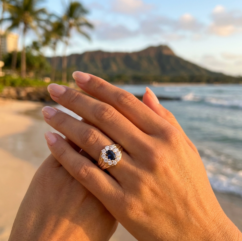 1-Carat Madagascar Royal Blue Sapphire & Diamond Halo Ring in 14k