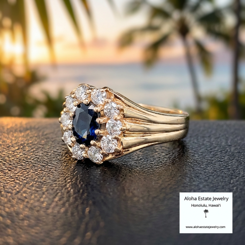 1-Carat Madagascar Royal Blue Sapphire & Diamond Halo Ring in 14k