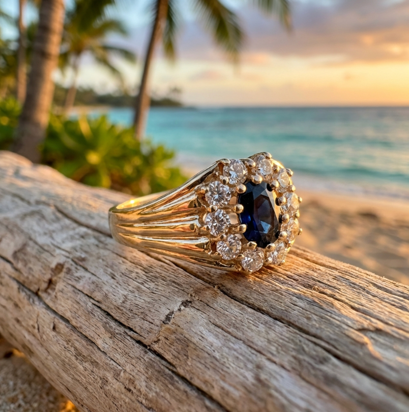 1-Carat Madagascar Royal Blue Sapphire & Diamond Halo Ring in 14k