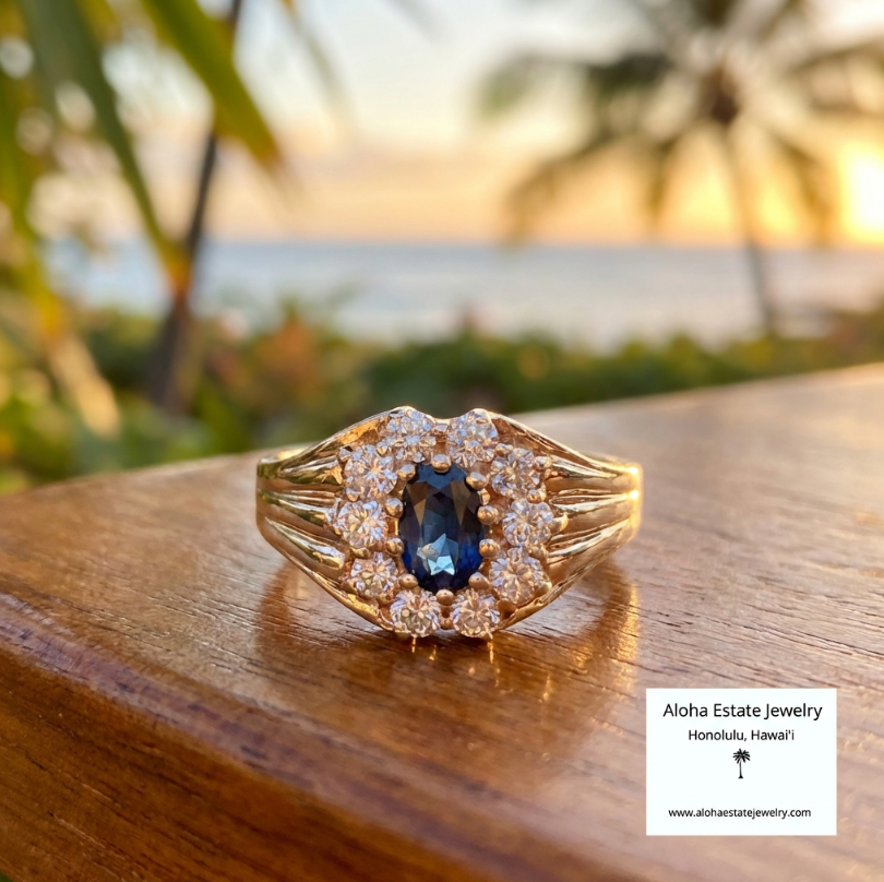 1-Carat Madagascar Royal Blue Sapphire & Diamond Halo Ring in 14k