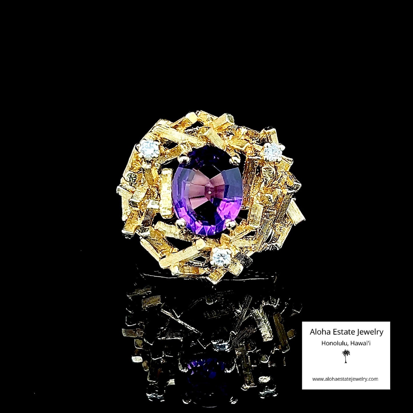 Geometric Modernist / Architectural Amethyst & Diamond Ring