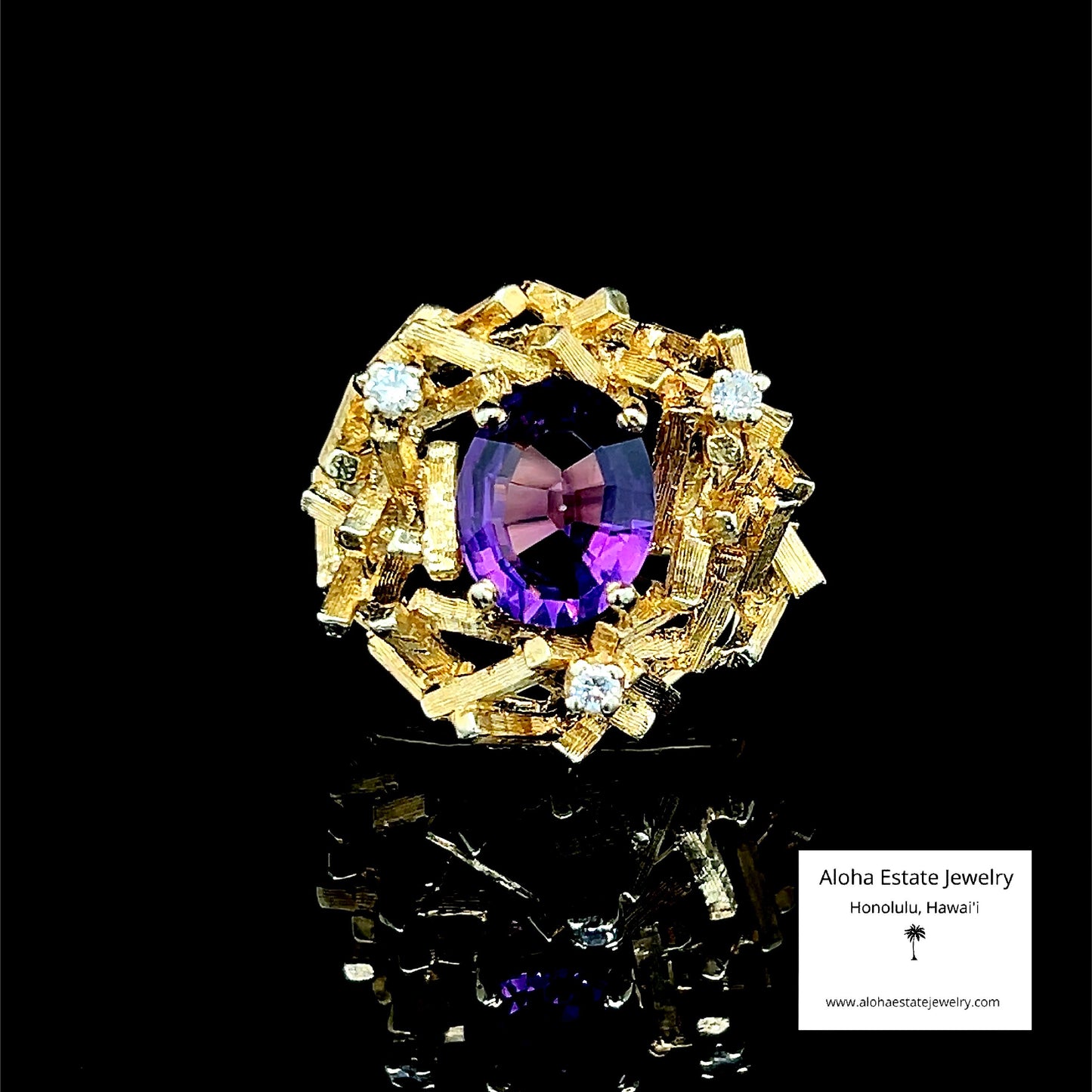 Geometric Modernist / Architectural Amethyst & Diamond Ring