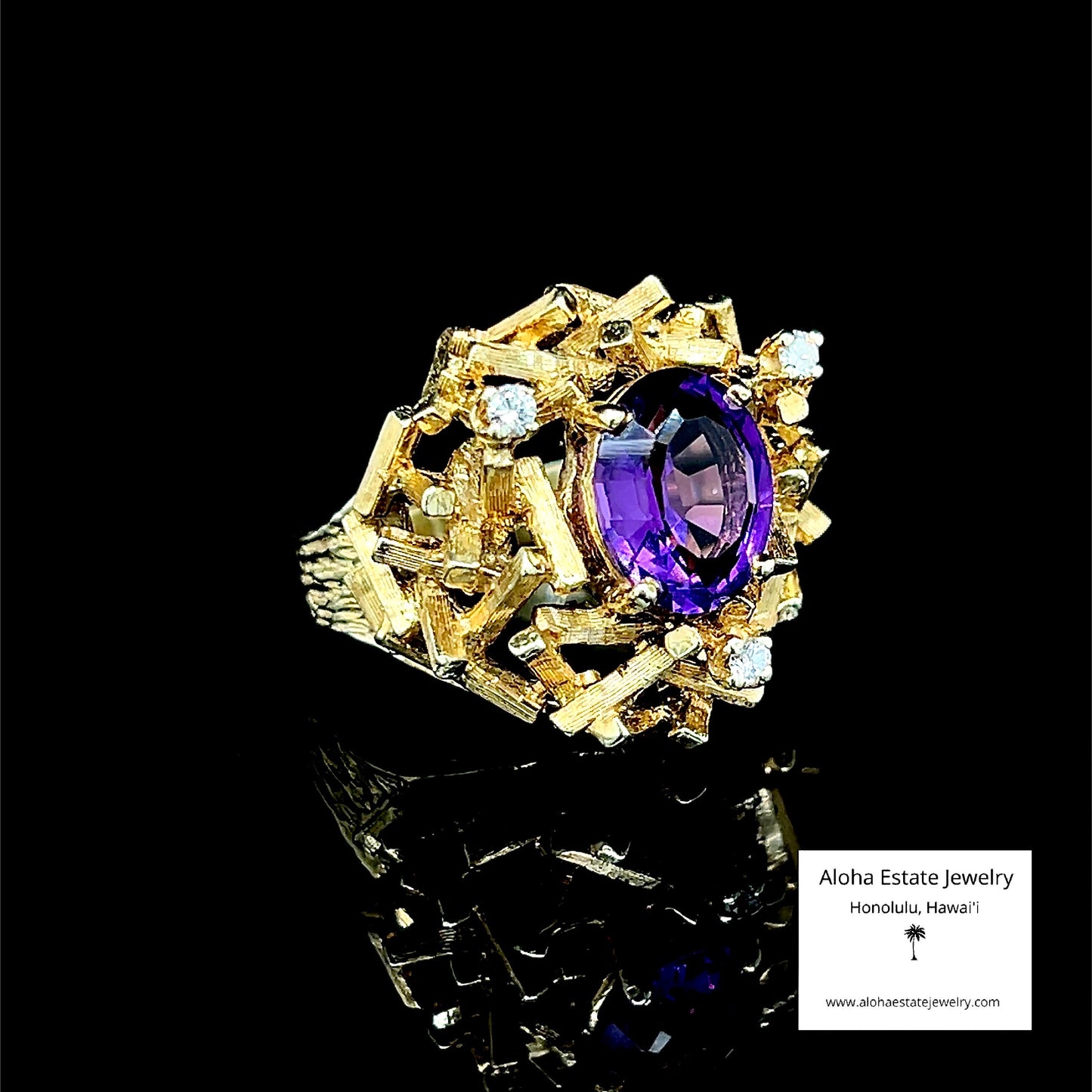Geometric Modernist / Architectural Amethyst & Diamond Ring
