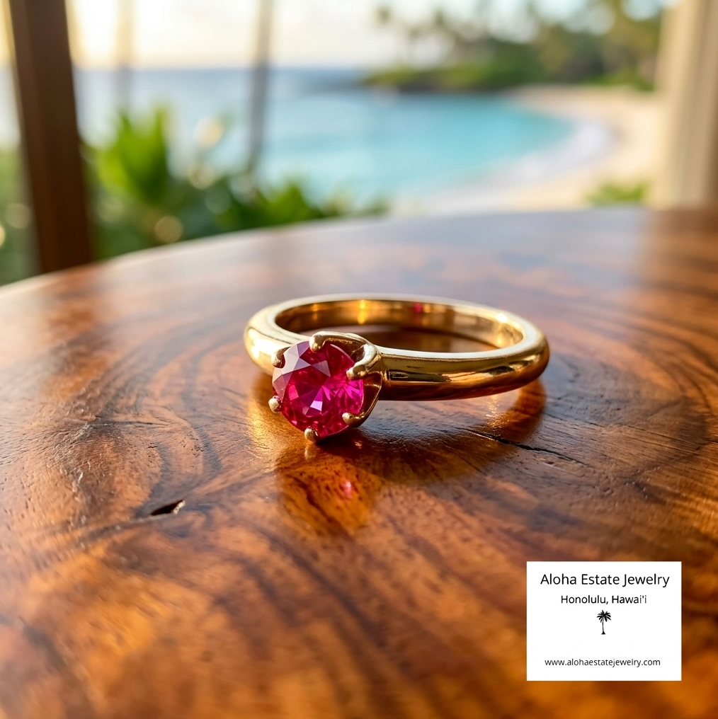 Antique Petite Lady's or Child's 14K Ruby Solitaire
