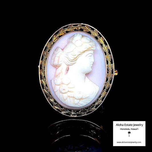 Vintage Hand Carved Conch Shell Cameo Brooch