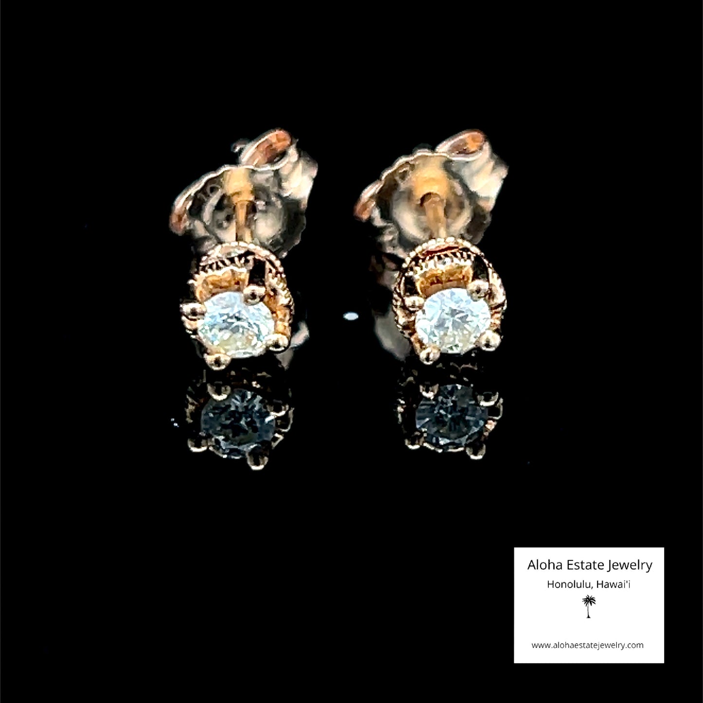 Vintage 10K 3mm Diamond Studs with Diamond & Garnet Accents