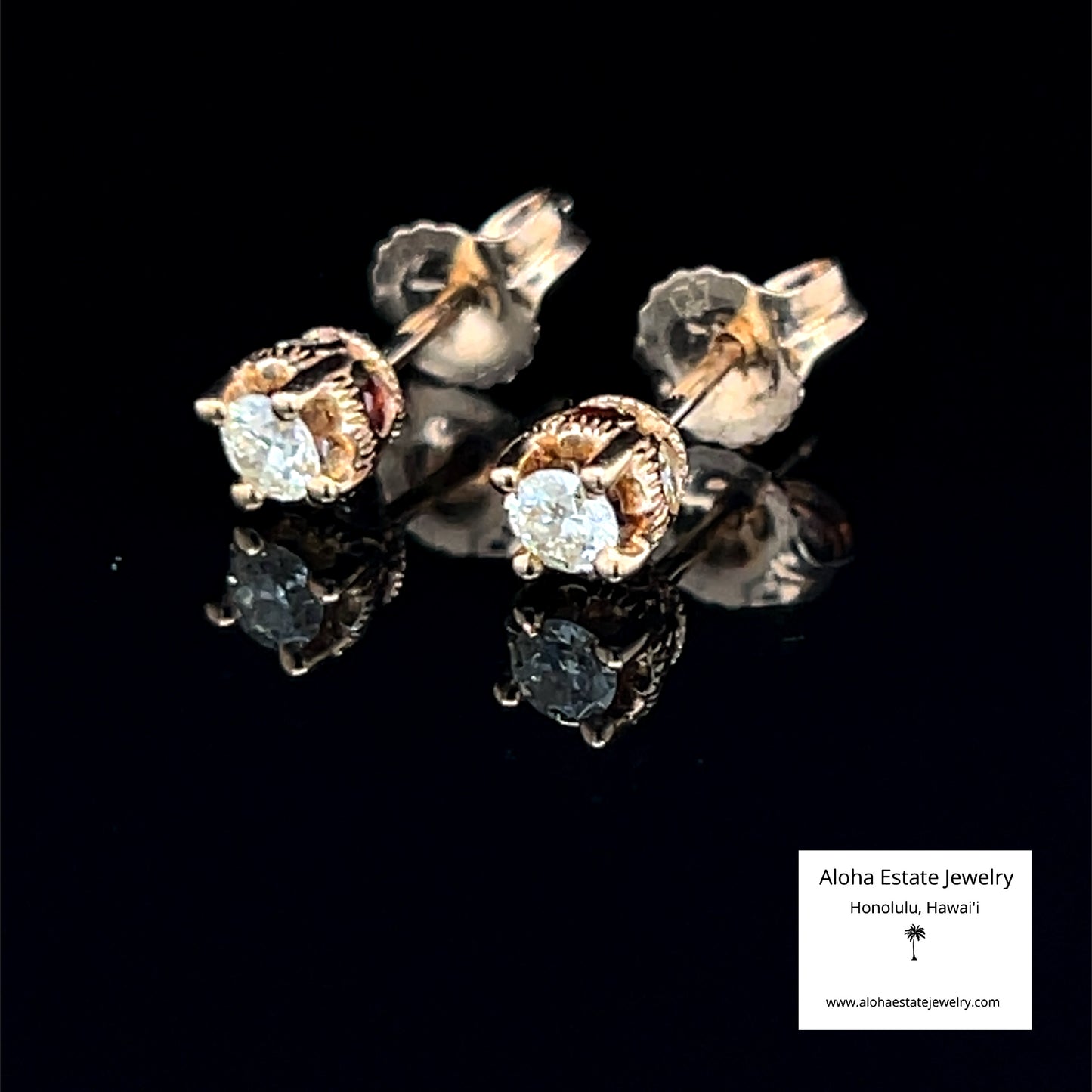 Vintage 10K 3mm Diamond Studs with Diamond & Garnet Accents