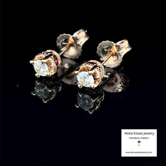 Vintage 10K 3mm Diamond Studs with Diamond & Garnet Accents