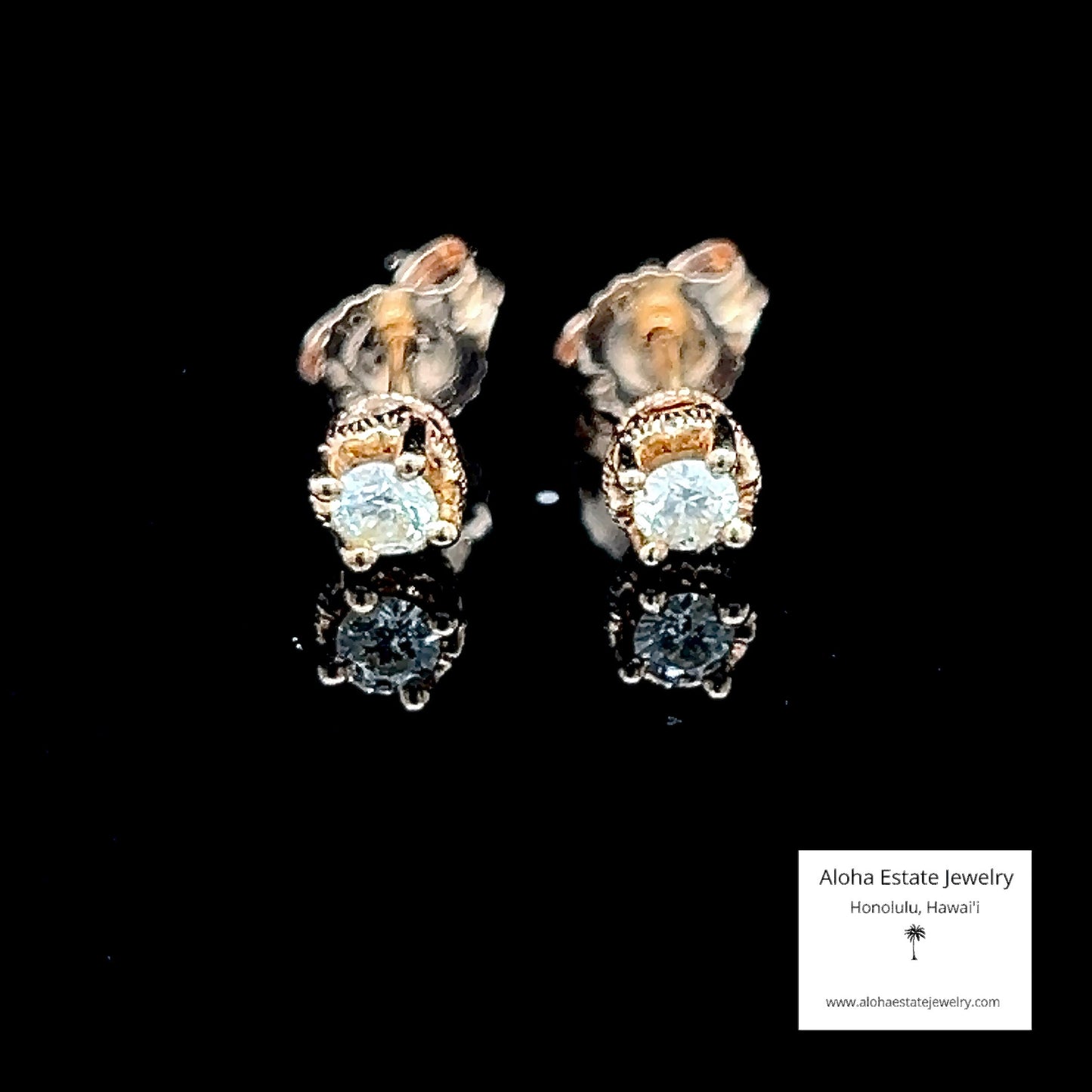 Vintage 10K 3mm Diamond Studs with Diamond & Garnet Accents