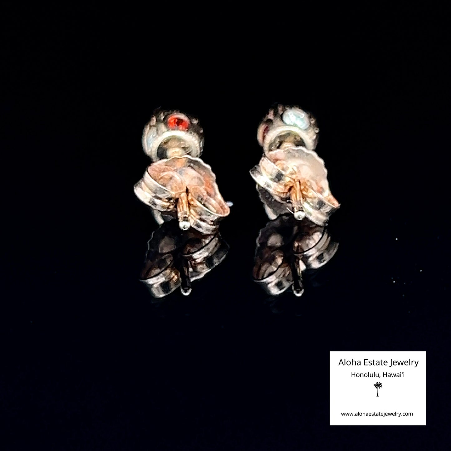 Vintage 10K 3mm Diamond Studs with Diamond & Garnet Accents