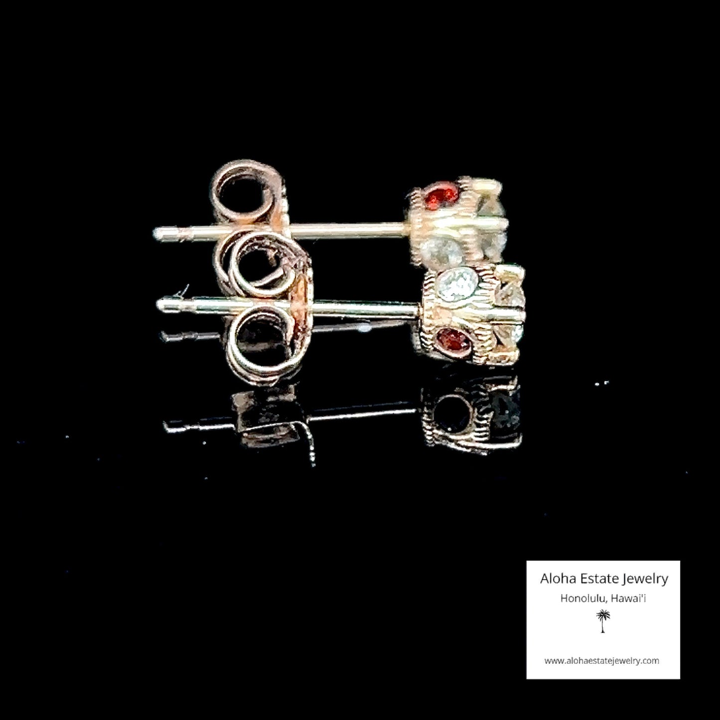 Vintage 10K 3mm Diamond Studs with Diamond & Garnet Accents