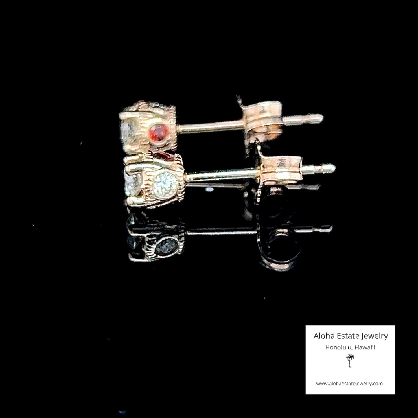 Vintage 10K 3mm Diamond Studs with Diamond & Garnet Accents