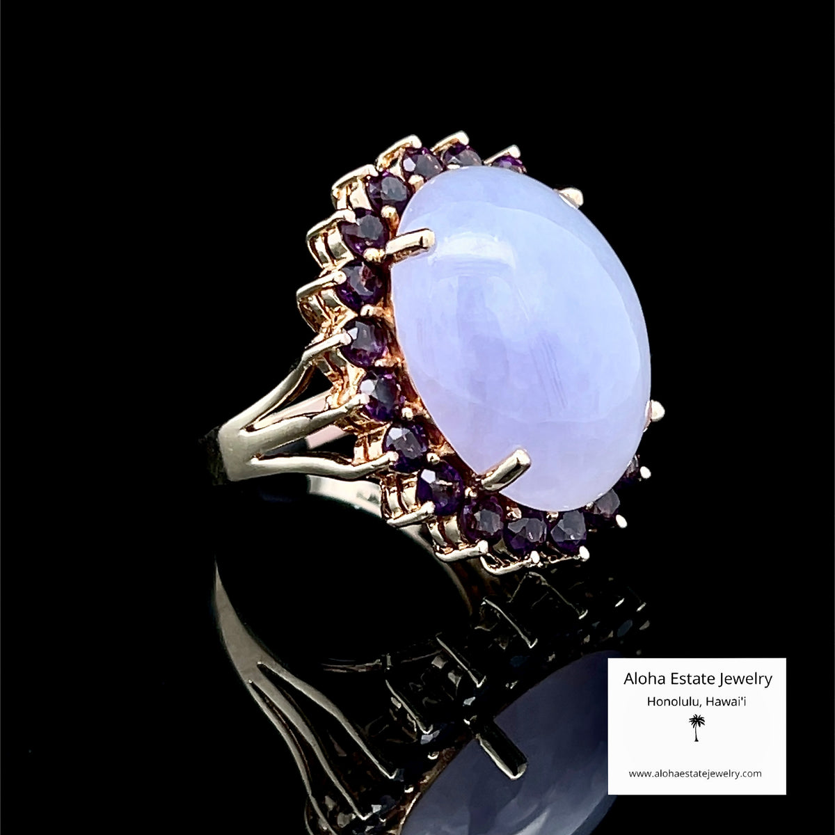 Vintage Lavender Jadeite & Amethyst Cocktail Ring, 14K Gold, 23 Carats