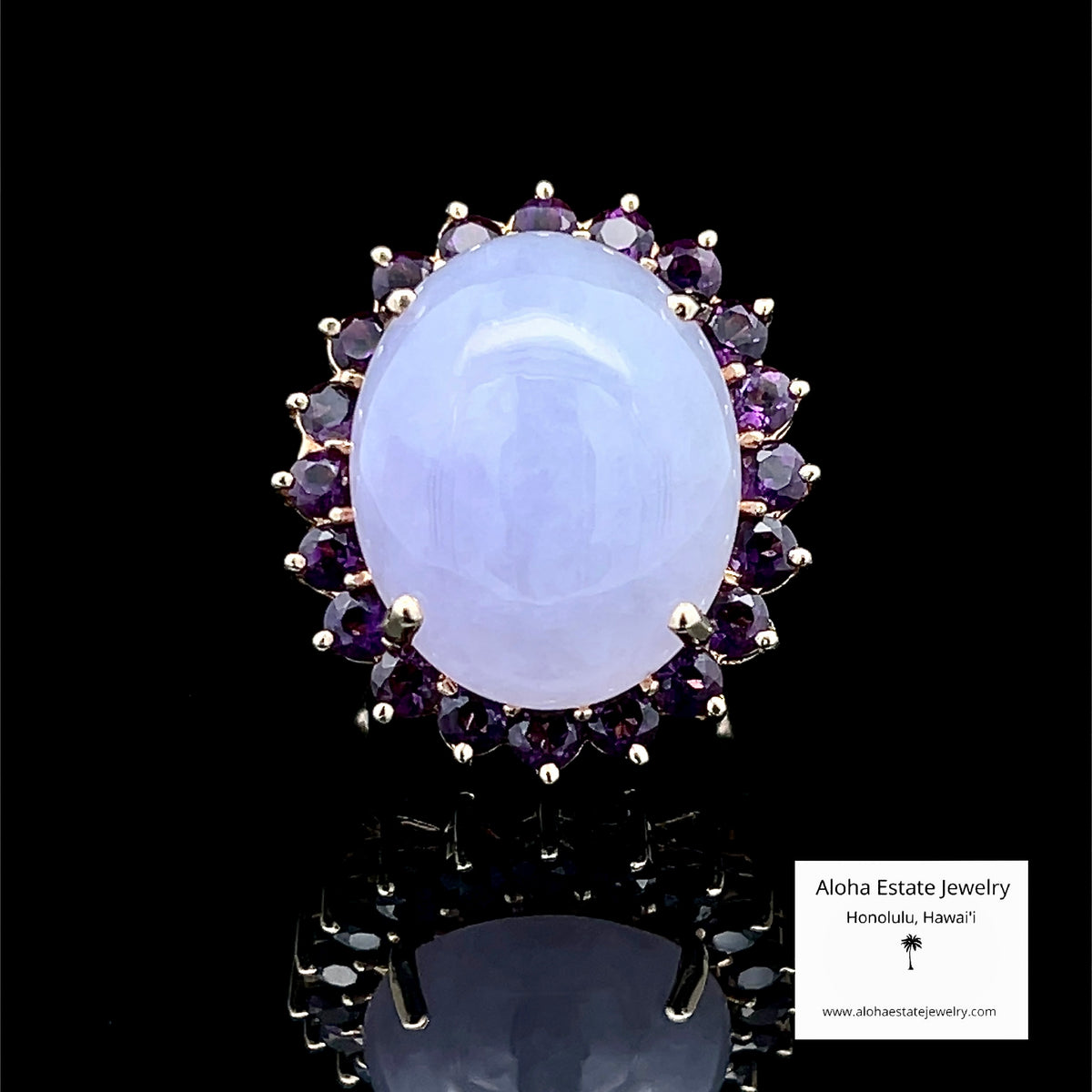 Vintage Lavender Jadeite & Amethyst Cocktail Ring, 14K Gold, 23 Carats