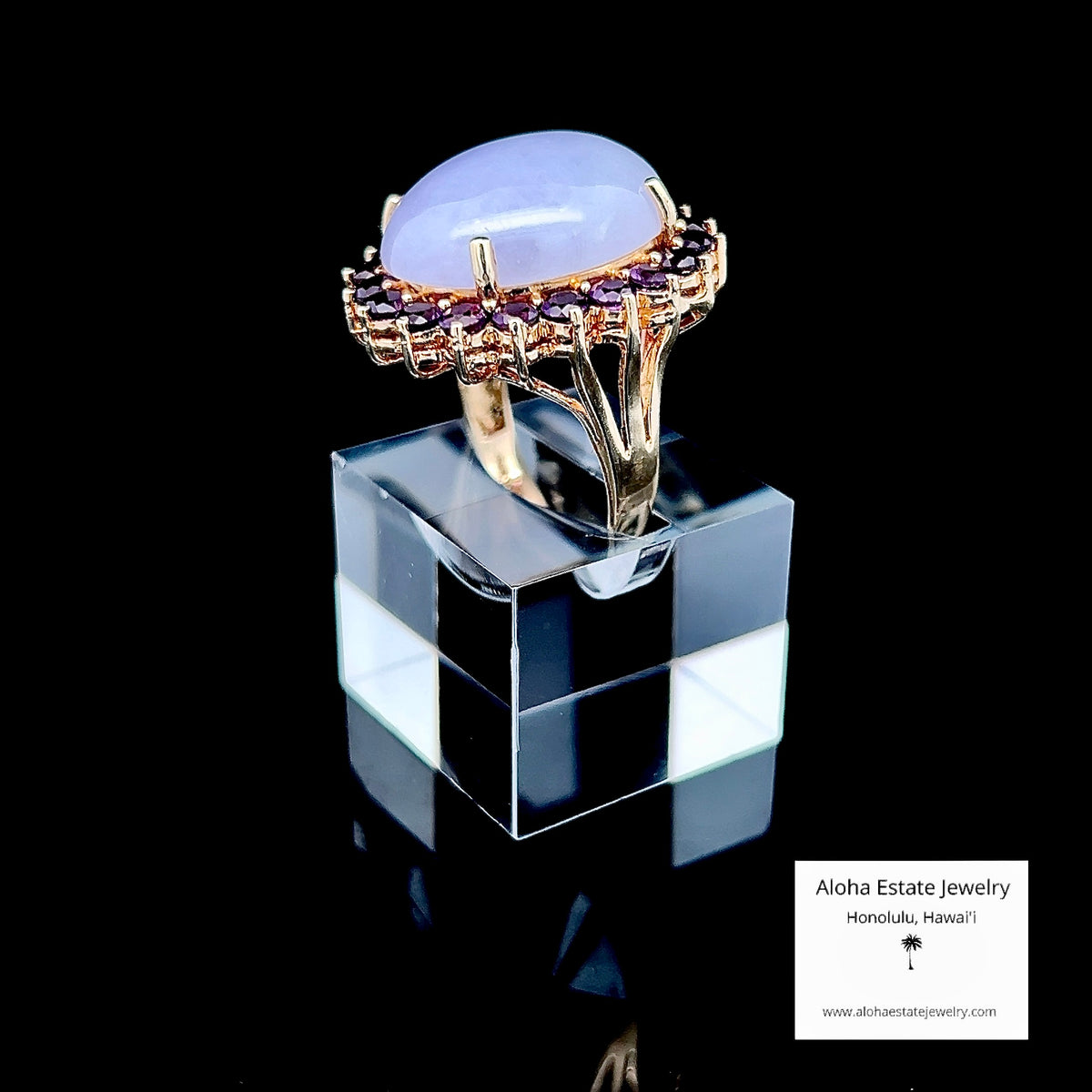 Vintage Lavender Jadeite & Amethyst Cocktail Ring, 14K Gold, 23 Carats