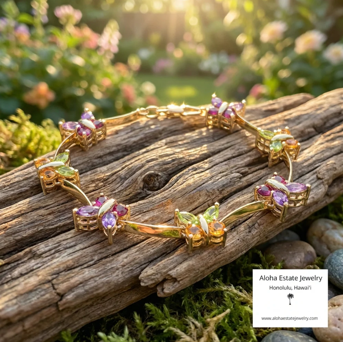 14K Multi-Gemstone Colorful Butterfly Bracelet