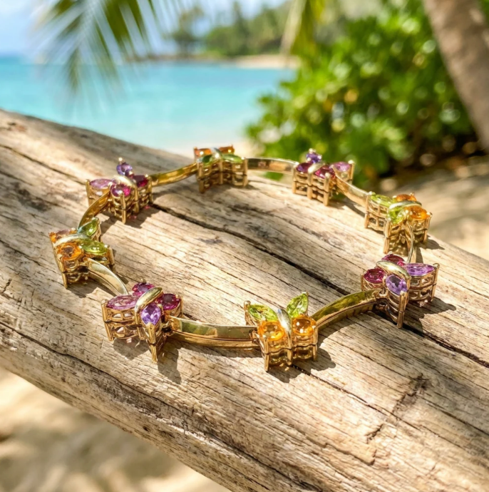 14K Multi-Gemstone Colorful Butterfly Bracelet