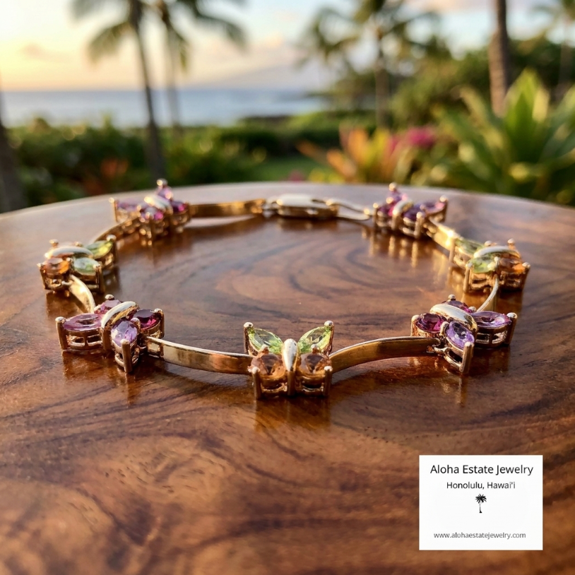 14K Multi-Gemstone Colorful Butterfly Bracelet