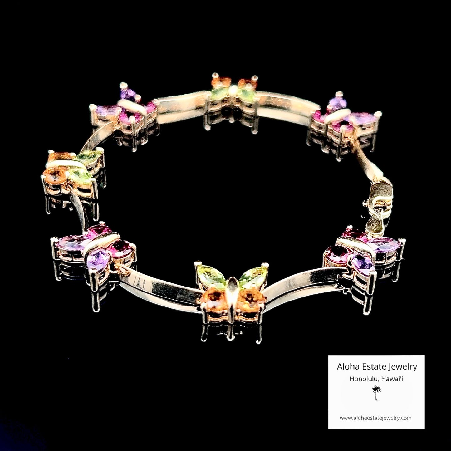 14K Multi-Gemstone Colorful Butterfly Bracelet
