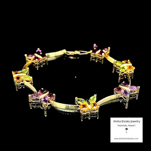 14K Multi-Gemstone Colorful Butterfly Bracelet