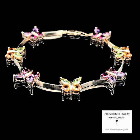 14K Multi-Gemstone Colorful Butterfly Bracelet
