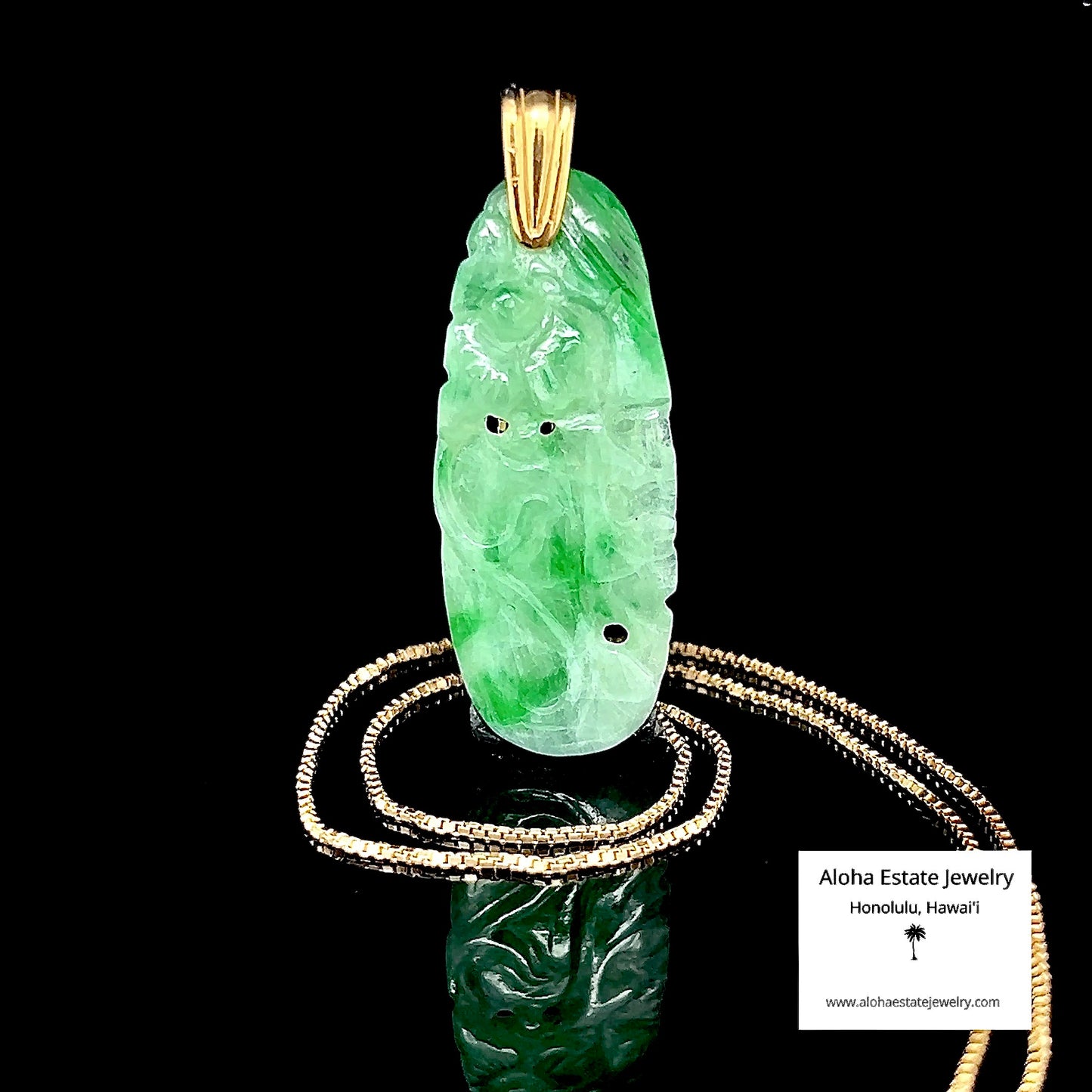 Vintage Jadeite 14k Pendant with Flower and Vine Design