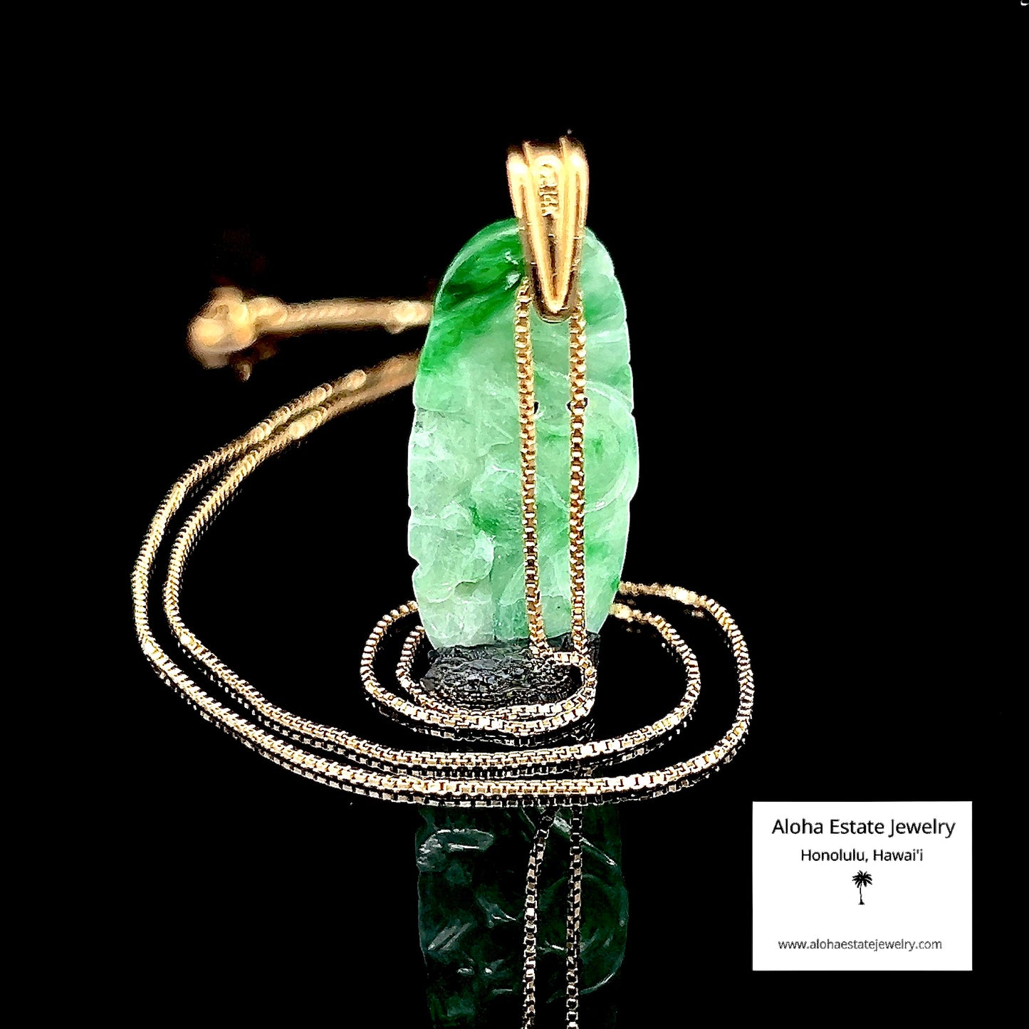Vintage Jadeite 14k Pendant with Flower and Vine Design