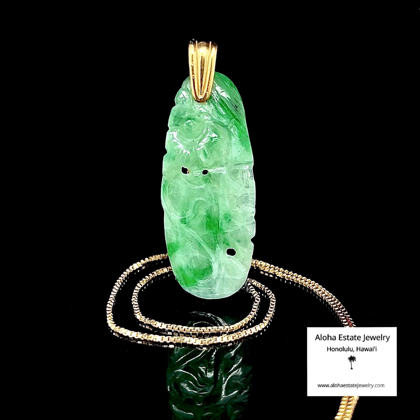 Vintage Jadeite 14k Pendant with Flower and Vine Design