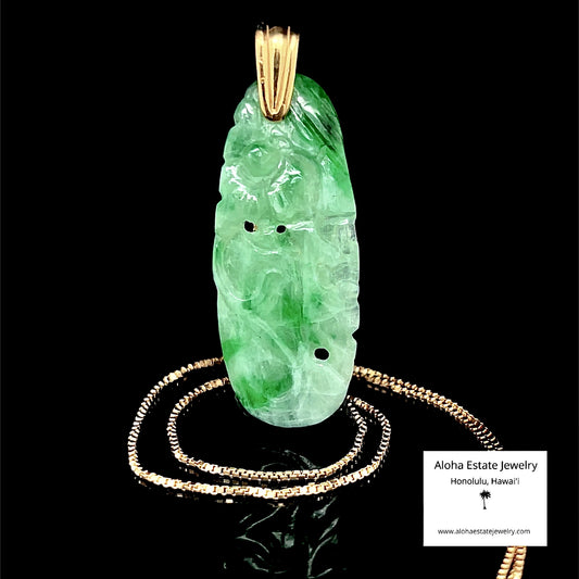 Vintage Jadeite 14k Pendant with Flower and Vine Design