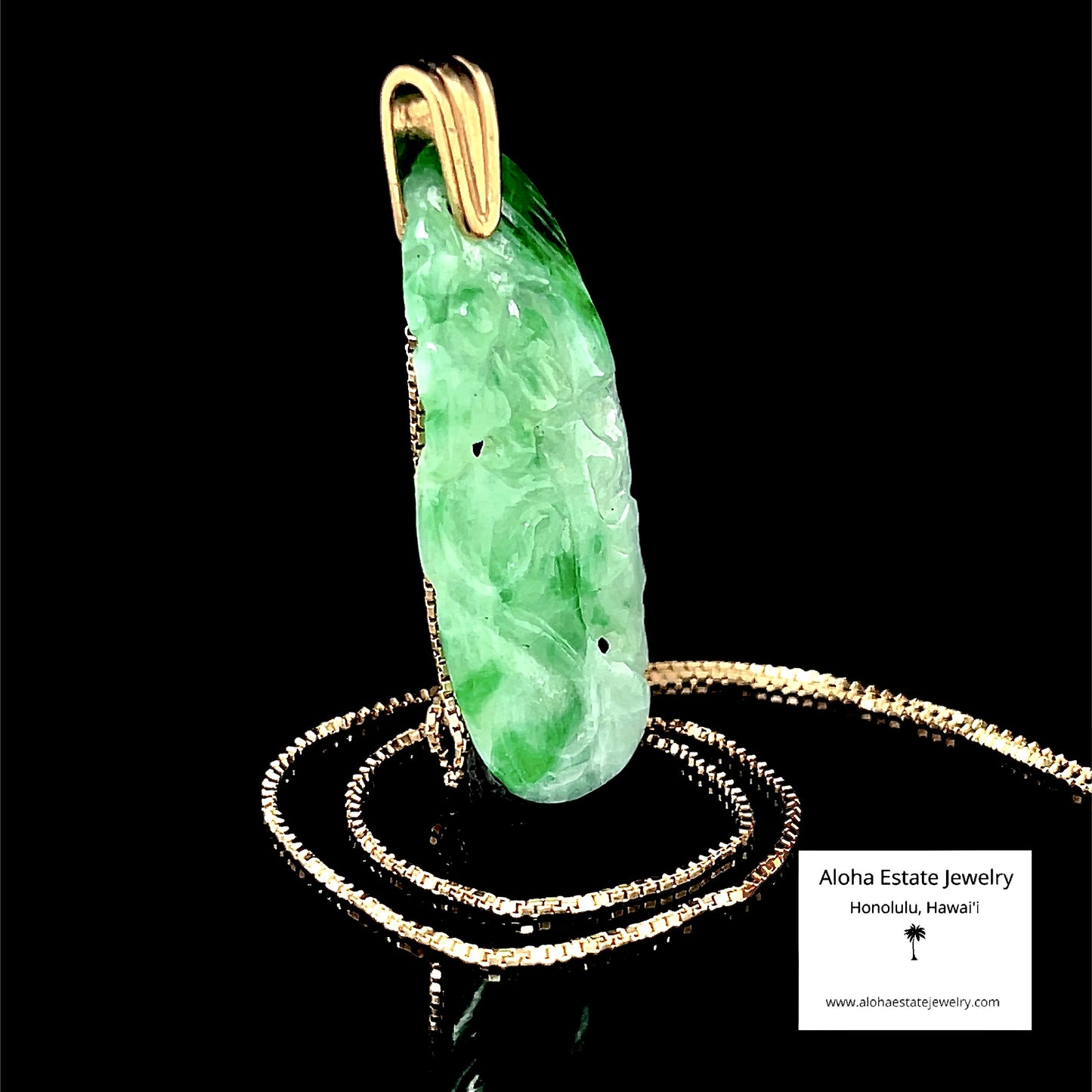 Vintage Jadeite 14k Pendant with Flower and Vine Design