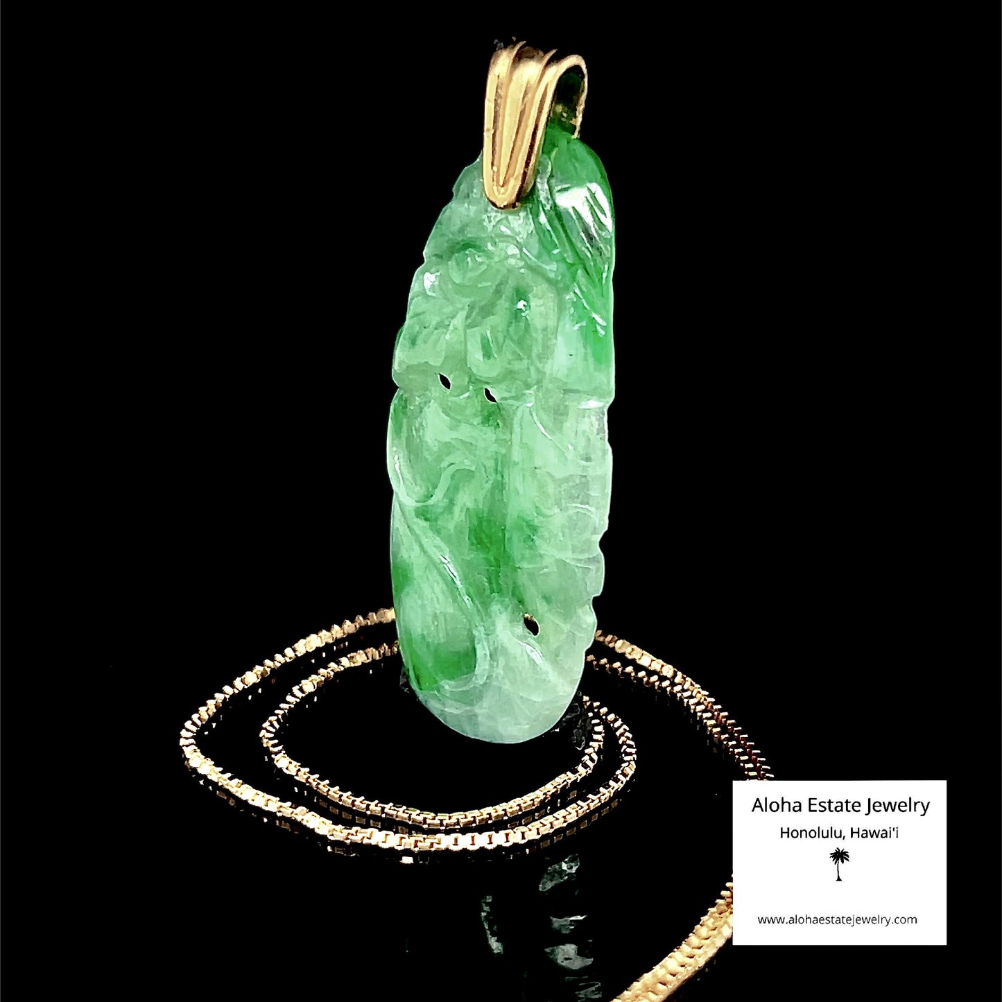 Vintage Jadeite 14k Pendant with Flower and Vine Design