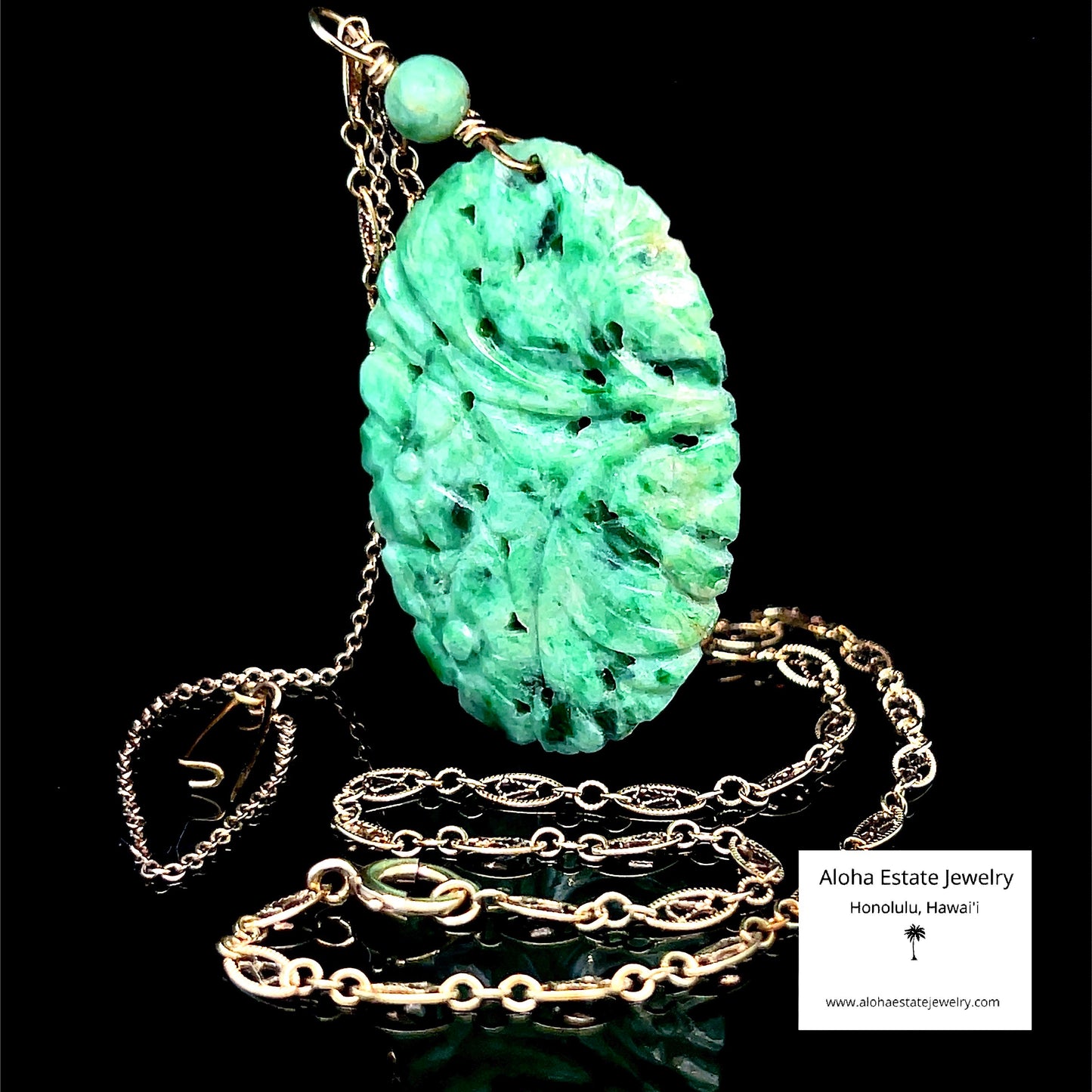 Antique Art Deco 14k Jade Sautoir Necklace