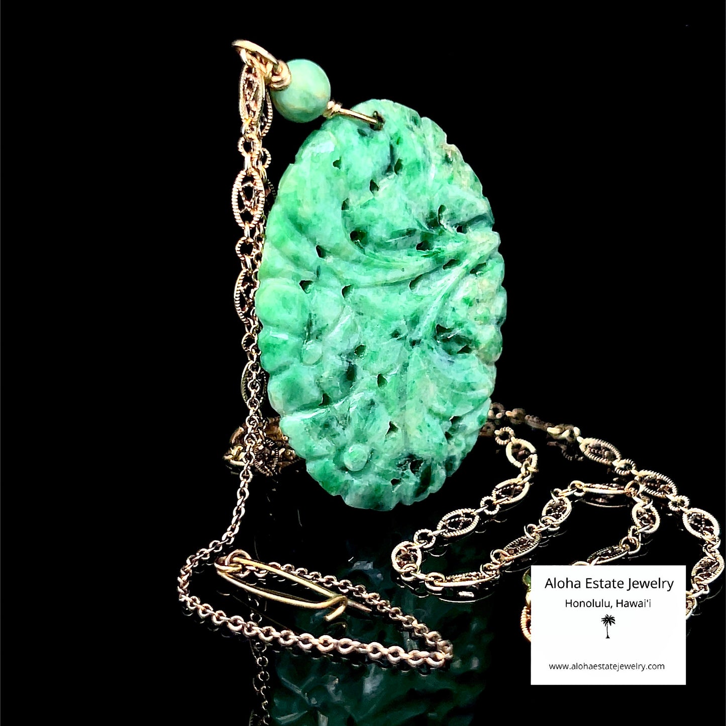 Antique Art Deco 14k Jade Sautoir Necklace