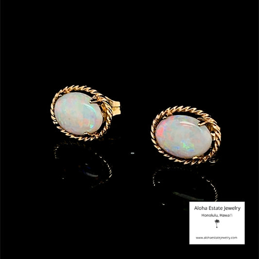 Vintage Australian Coober-Pedy White Crystal Opal Earrings